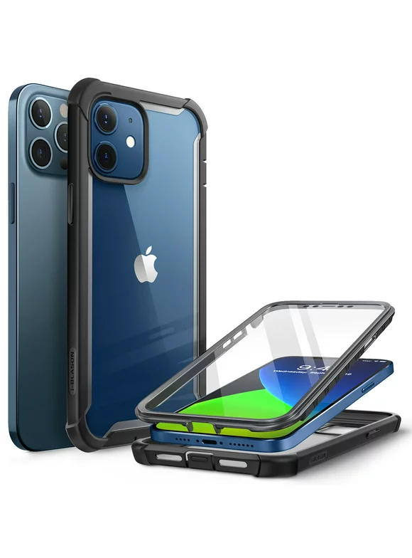 i-Blason Ares Case for iPhone 12, iPhone 12 Pro 6.1 Inch (2020 Release), Dual Layer Rugged Clear Bumper Case with Built-in Screen Protector (Black)