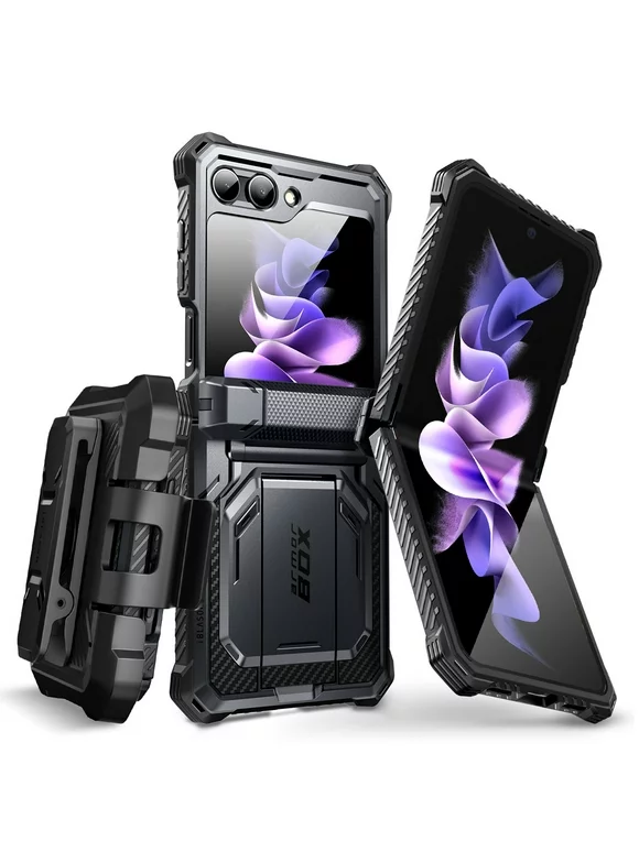 i-Blason Armorbox Series Case for Samsung Galaxy Z Flip 5 5G (2023), Full-Body Rugged Holster Case with Shock Reduction/Bumper (Black)