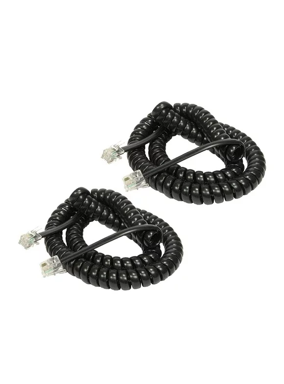 iMBAPrice (2 Pack) Black Telephone headset cable - 12 Feet Heavy Duty Coiled Telephone Handset Cord
