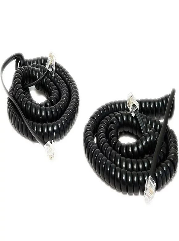iMBAPrice (Pack of 2) Black Coiled Telephone Phone Handset Cable Cord, Coiled Length 3 to 12 feet Uncoiled (Value Pack)