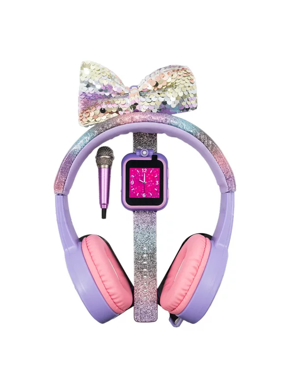 iTECH Jr Kids Smartwatch With Mini Mic & Headphones, Lavender Glitter Strap & Bow Headphone