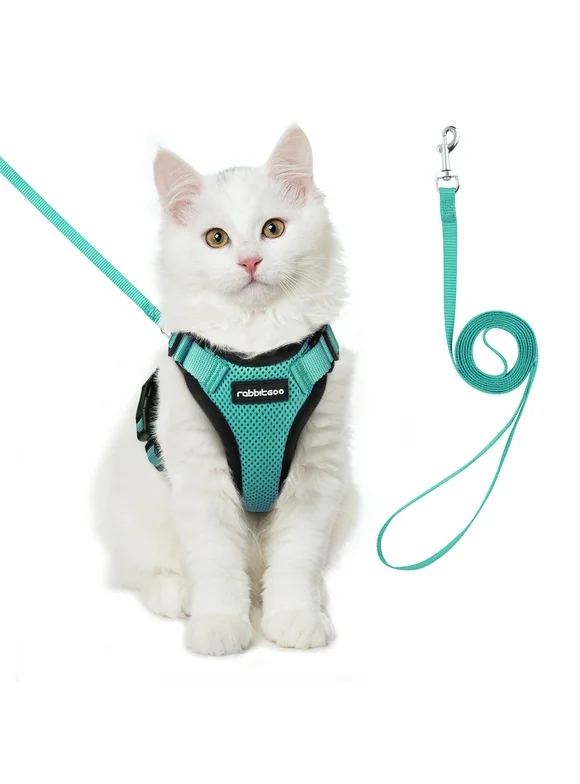 rabbitgoo Cat Harness and Leash for Walking, Escape Proof Soft Adjustable Vest Harnesses for Cats, Easy Control Breathable Reflective Strips Jacket, Green