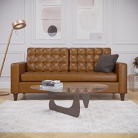 Mayview Upholstered Square Arm Sofa with Buttonless Tufting, Camel Faux Leather